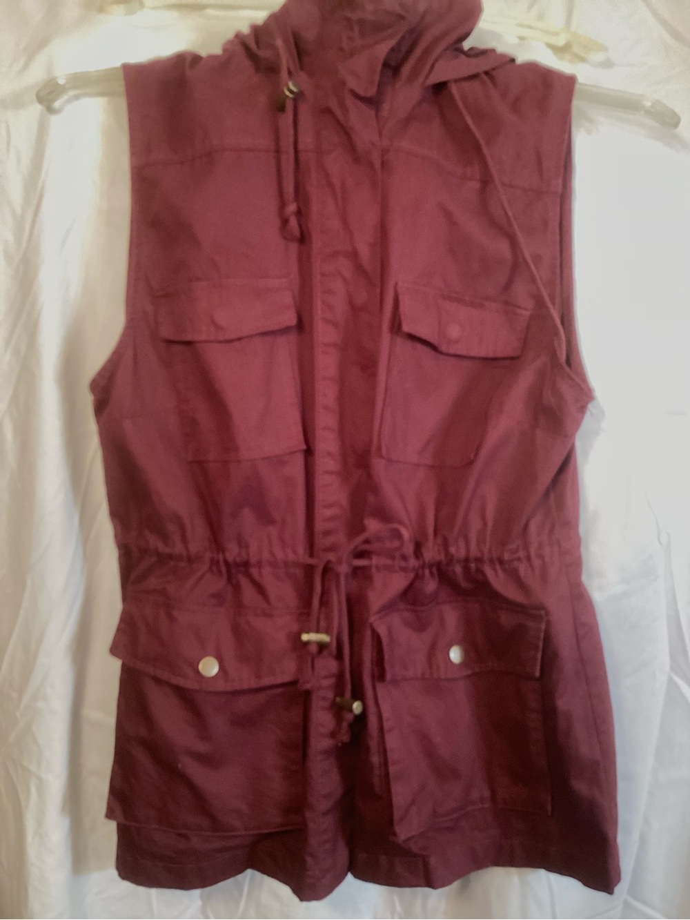 Love Tree Sleeveless Hooded Utility Vest - Burgundy